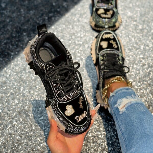 Newness Nova Sparkle Rhinestone Platform Sneakers Elevate your style with these chic durable platform sneakers featuring dazzling rhinestones Perfect for any occasion