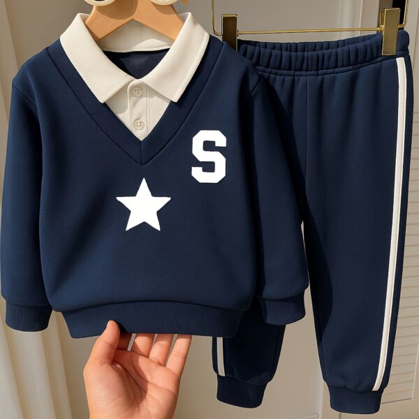 Cool Crew Boys Two Piece Hoodie and Jogger Set Trendy star and letter print hoodie with white trimmed joggers Perfect for active boys