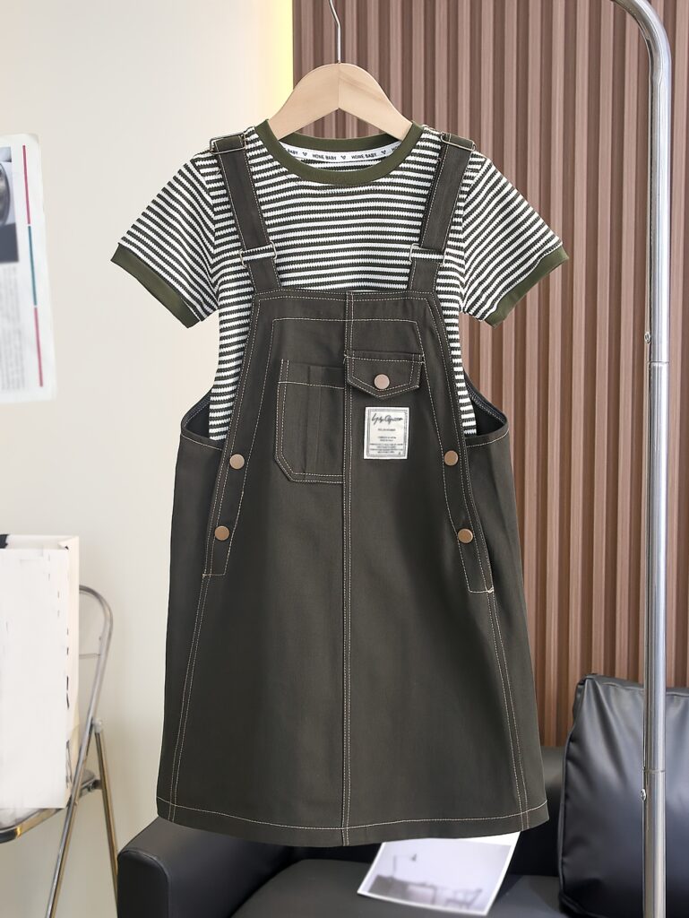 Adorable girls' summer skort set in a stylish striped pattern. Soft cotton ensures all-day comfort.