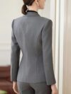 Womens elegant solid color blazer in a flattering tailored fit perfect for professional or casual wear Crafted from a comfortable polyester spandex blend