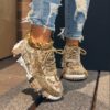 Newness Nova Sparkle Rhinestone Platform Sneakers Elevate your style with these chic durable platform sneakers featuring dazzling rhinestones Perfect for any occasion