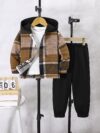 Smart Style Boys Plaid Suit Set in stylish grey and navy plaid perfect for spring or autumn occasions