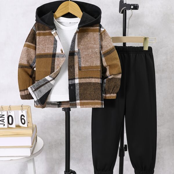 Smart Style Boys Plaid Suit Set in stylish grey and navy plaid perfect for spring or autumn occasions