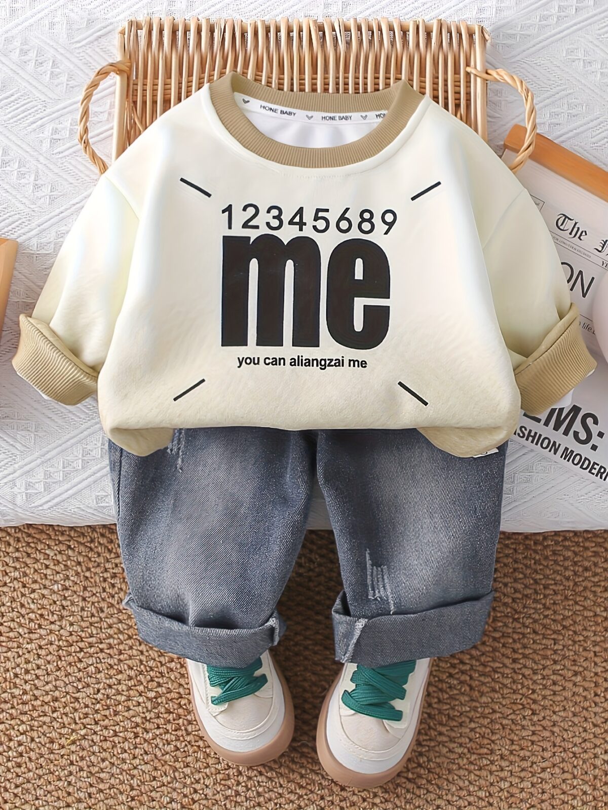 Stylish boys two piece autumnwinter outfit featuring a trendy letter print hoodie and comfortable jeans perfect for back to school holidays or parties