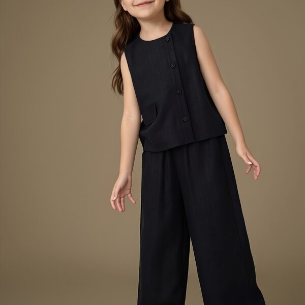 Girls casual outfit set in breathable woven fabric Perfect for everyday wear Stylish and comfortable