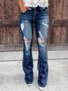 Santorini Ripped Flare Jeans by Newness Premium stretch denim jeans in a flattering flare style with stylish rips and tears