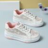 Sparkle Steps Kids Sequin Splice Low Top Sneakers in pink and silver showcasing the sequin and splice details
