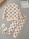Stylish boys two piece outfit featuring a trendy N Y English letter print long sleeve t shirt and matching pants Perfect for city adventures and everyday wear