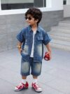 Stylish summer denim short set for boys perfect for casual outings Comfortable loose fit in trendy design