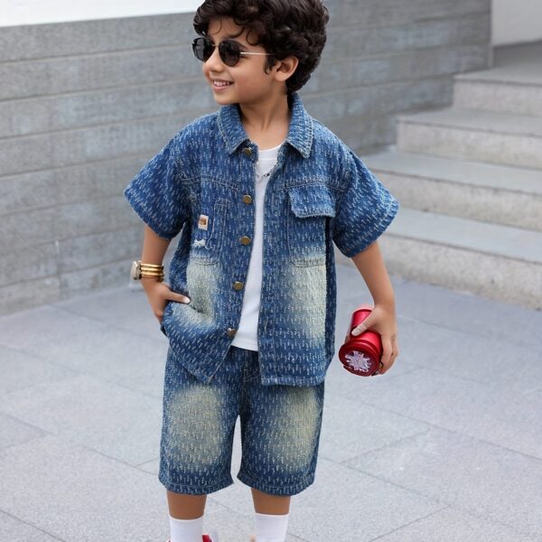 Stylish summer denim short set for boys perfect for casual outings Comfortable loose fit in trendy design