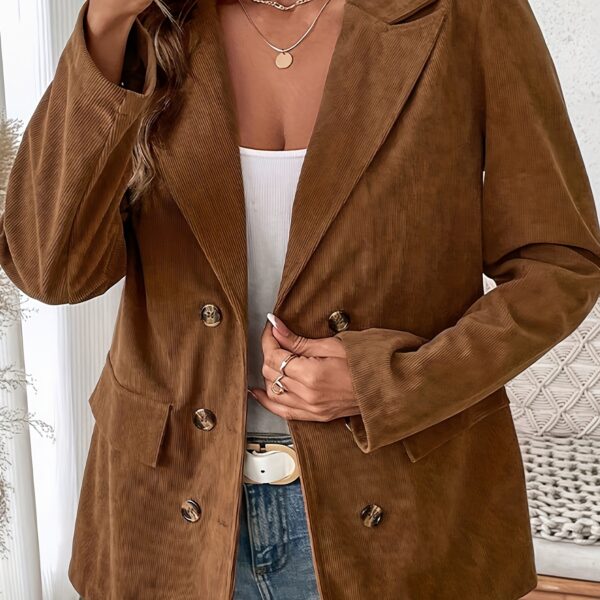 Flattering A line brown blazer with tailored collar single button perfect for fall and winter Hand washable