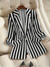 Newness City Chic Womens Elegant Striped Blazer a stylish striped blazer perfect for spring and fall offering comfort and sophistication