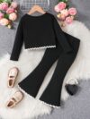 Newness girls chic ruffle pants set in pink ideal for spring and autumn The set features a comfortable top and stylish pants with ruffles