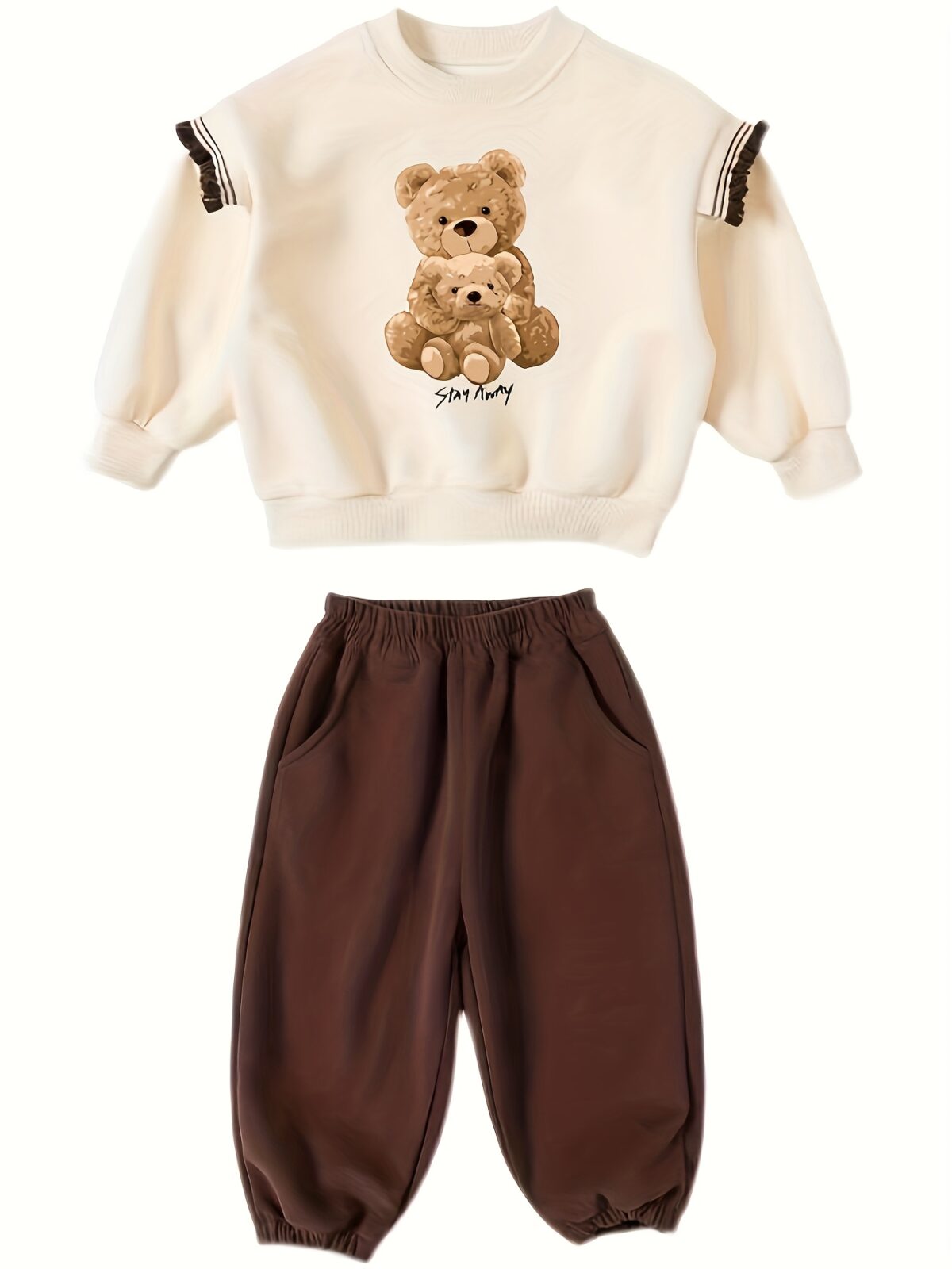 Newness girls teddy bear set Soft pink sweatshirt and pants loose fit perfect for cuddles and playtime