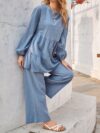 Newness Dahlia Ruffled Two Piece Set A stylish and comfortable two piece outfit featuring a ruffled design