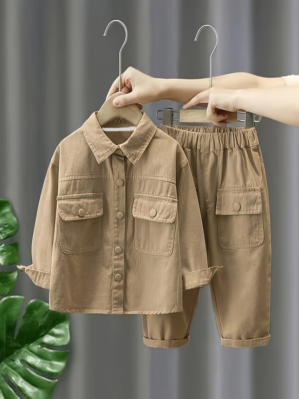 Stylish boys cargo pocket set in a comfortable cotton blend perfect for playtime and adventures The outfit features multiple pockets for carrying treasures