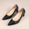 Newness The Executive Pointed Toe Block Heel Pumps in black leather showcasing the comfortable block heel and elegant pointed toe Perfect for the office or a night out