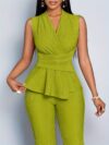 The Newness Milan Ruched Wide Leg Pants Set in a flattering pose showcasing its sophisticated design and chic style Perfect for an evening event