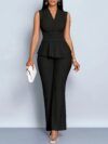 The Newness Milan Ruched Wide Leg Pants Set in a flattering pose showcasing its sophisticated design and chic style Perfect for an evening event