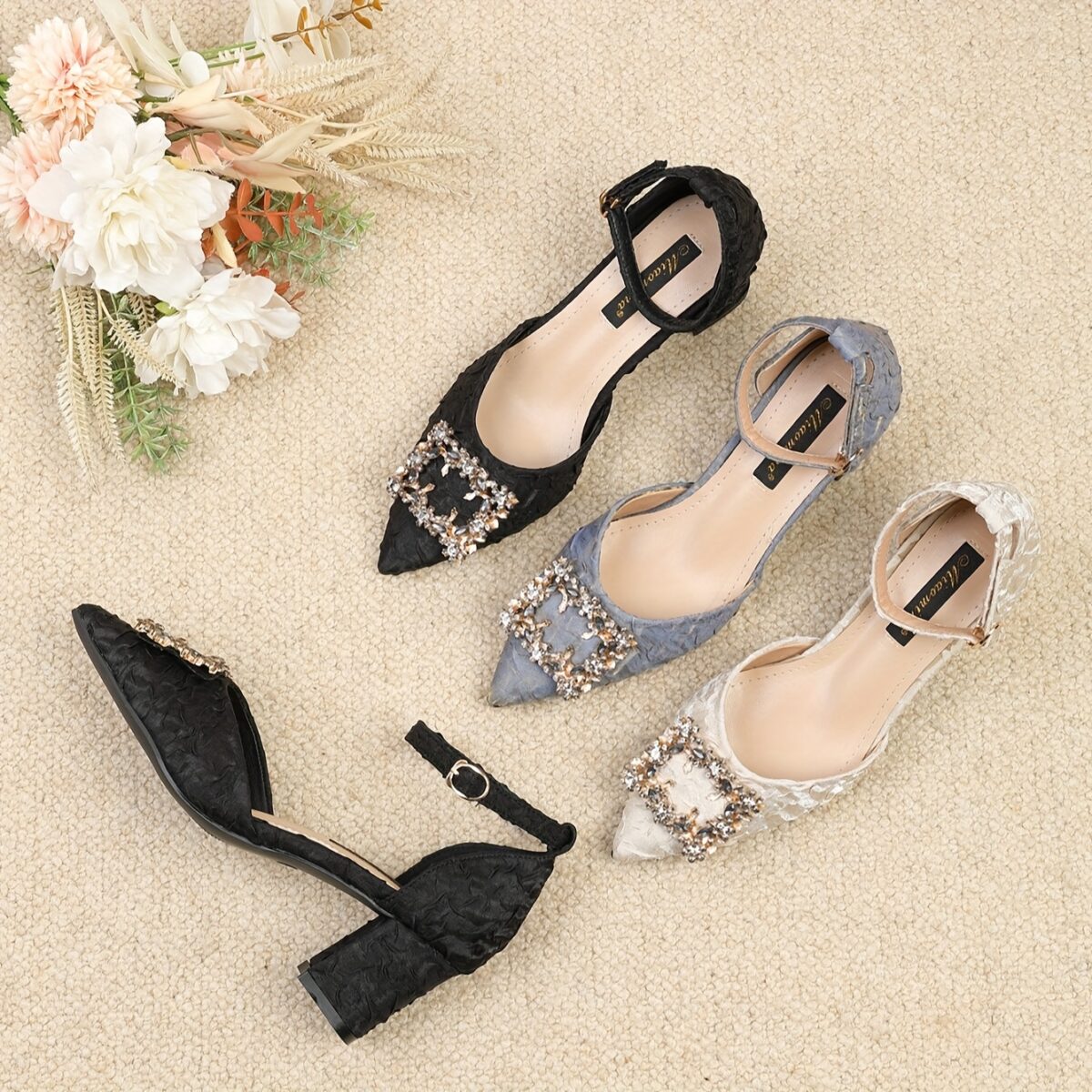 Newness Etoile Embellished Block Heels Elevate your look with these stunning embellished heels perfect for weddings and special occasions Featuring a comfortable block heel and exquisite detailing