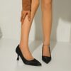 Newness Rock Chic Pointed Toe Stilettos Edgy pointed toe stilettos in black leather showcasing lightweight comfort and a sleek silhouette