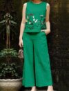 Embrace effortless chic in the Marrakech Sunset Embroidered Summer Jumpsuit This vibrant orange jumpsuit features intricate butterfly embroidery and a flattering wide leg silhouette