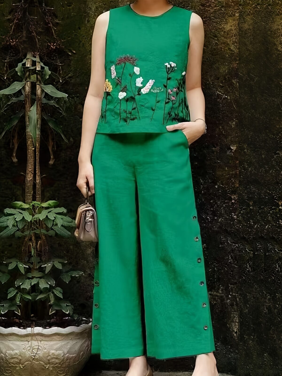 Embrace effortless chic in the Marrakech Sunset Embroidered Summer Jumpsuit This vibrant orange jumpsuit features intricate butterfly embroidery and a flattering wide leg silhouette