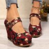 Newness Rose Skull Wedge Sandals Trendy platform wedges featuring a unique rose and skull print comfortable straps and stylish platform heels