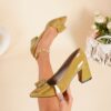Womens Mustard Yellow Pointed Toe High Heel Pumps with Bow Detail