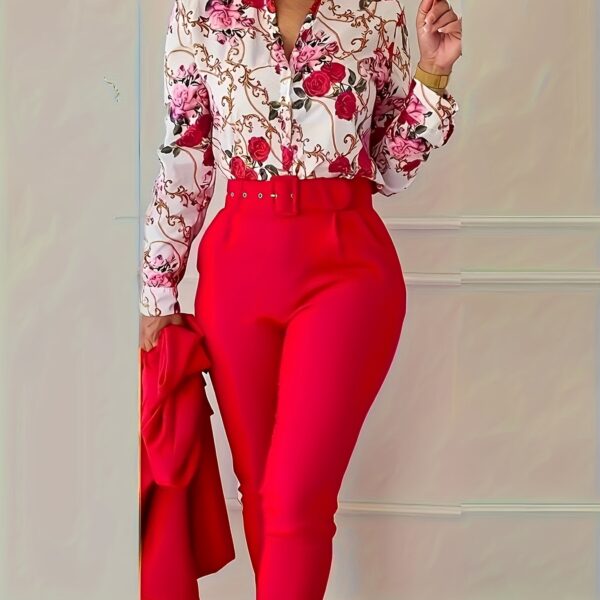 The Newness Chongzhong Elegant Floral Pants Set a comfortable and stylish floral pants set perfect for any season Features a flattering fit and durable fabric