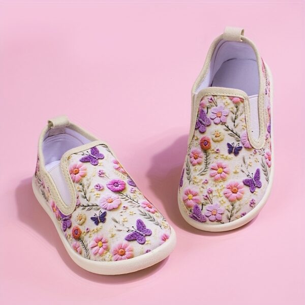 Adorable girls floral canvas shoes with double elastic closure perfect for everyday wear Lightweight and breathable for all day comfort
