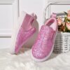 Girls glitter canvas shoes Sparkle Steps in pink showcasing the sparkly glitter fabric and comfortable design Perfect for adding a touch of glam to any outfit