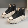 Womens Trendy Platform Sneakers with Lace Up and Side Zipper in White
