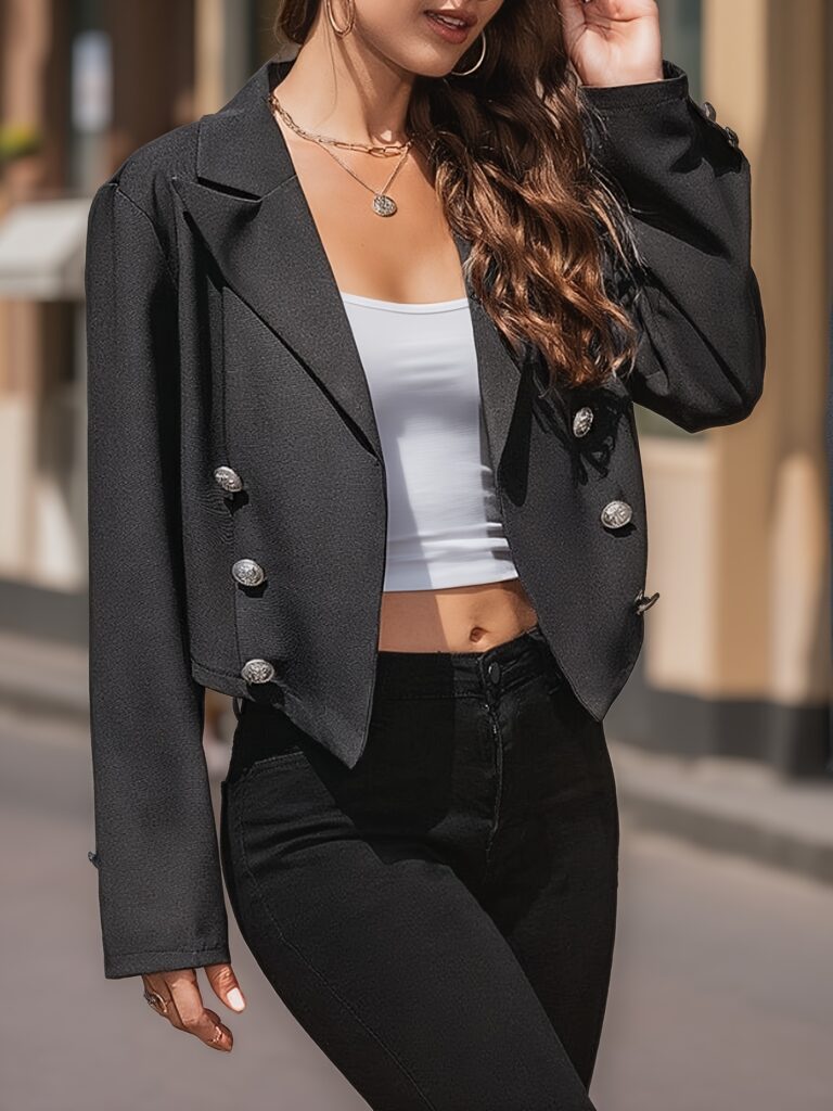 City Chic Women's Elegant Blazer: A versatile, all-season blazer perfect for the office or a night out. Shown in a chic and stylish design.