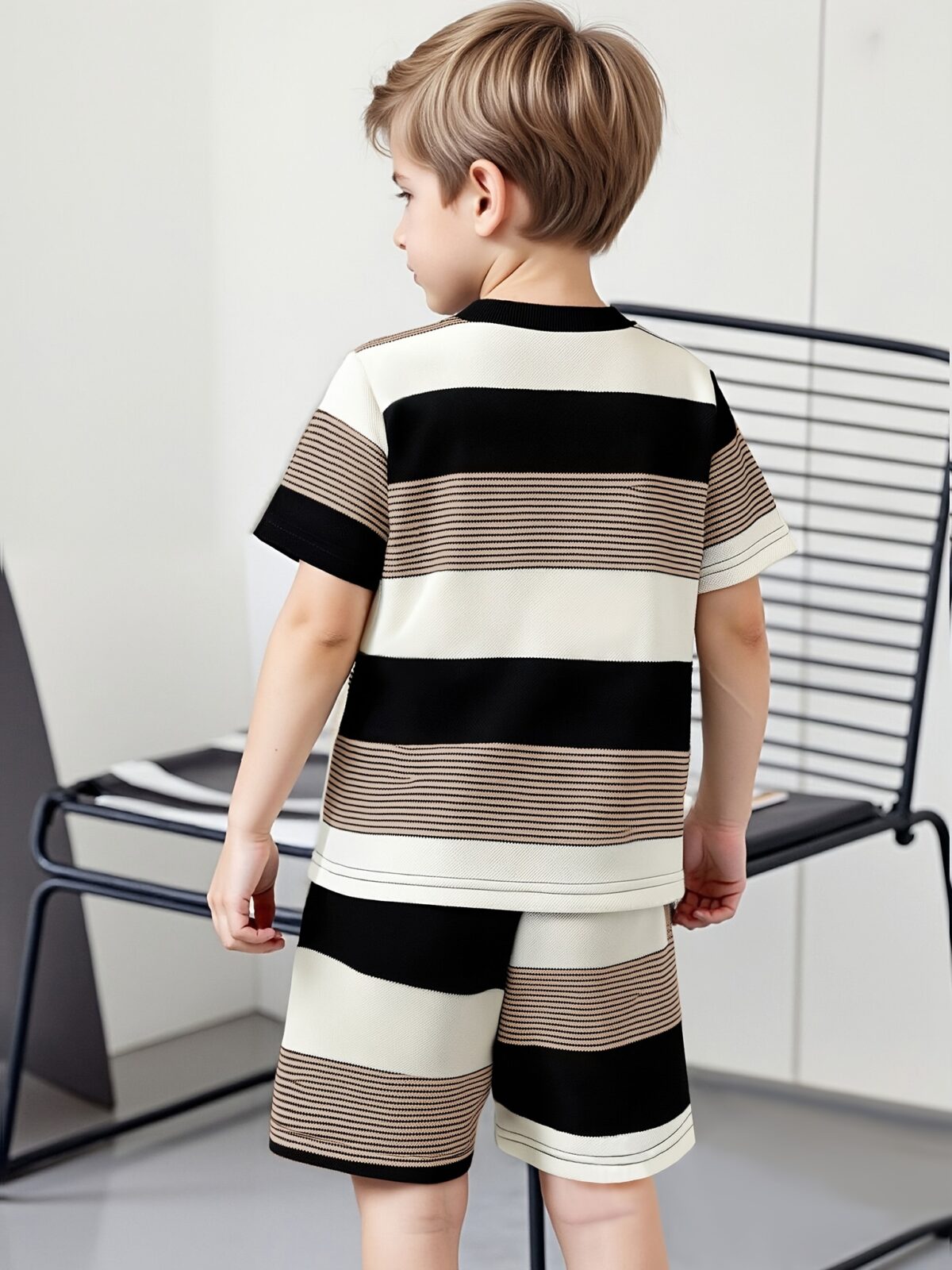Little Champ Boys Color Block Set in springsummer colors A trendy outfit featuring a bear embroidery top and contrasting color plaid shorts perfect for playtime Ideal for boys over 3 years