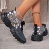 Womens Breathable Floral Print Sneakers by Newness Comfortable knit fabric with floral pattern showcasing the EVA sole for added comfort