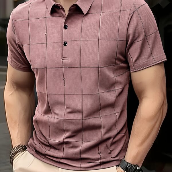Newness Summer Breeze Men's Casual Summer Plaid Polo Shirt in a relaxed fit, perfect for staying cool and stylish all summer long.