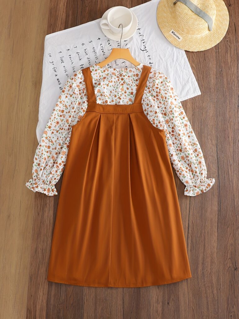 Newness Whimsical Meadow Floral Print Dress Set: A charming autumnal dress and skirt set in a delightful floral print.