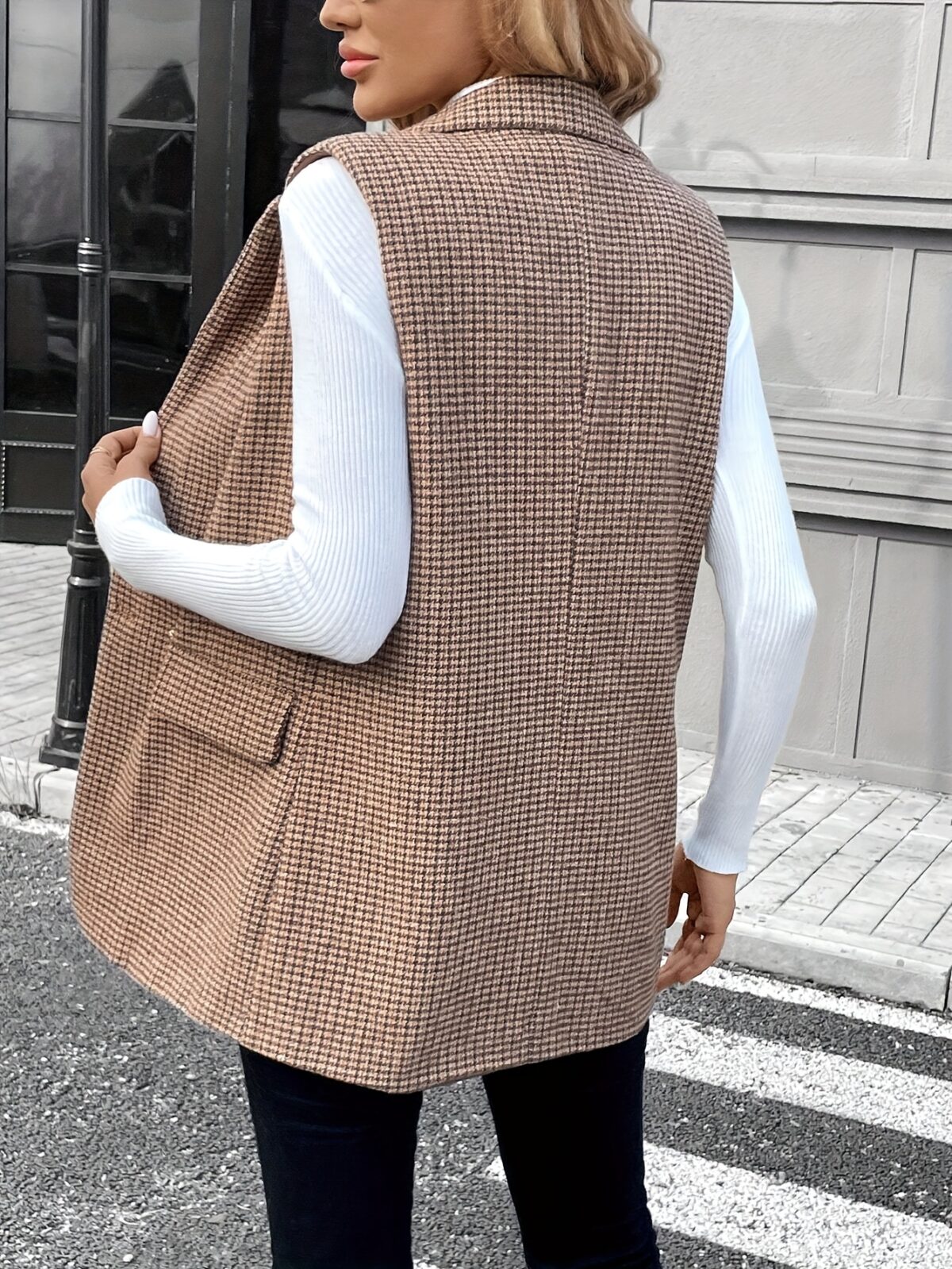 Newness City Chic Houndstooth Sleeveless Suit Jacket A stylish houndstooth sleeveless jacket perfect for layering over dresses or blouses during FallWinter Versatile and chic