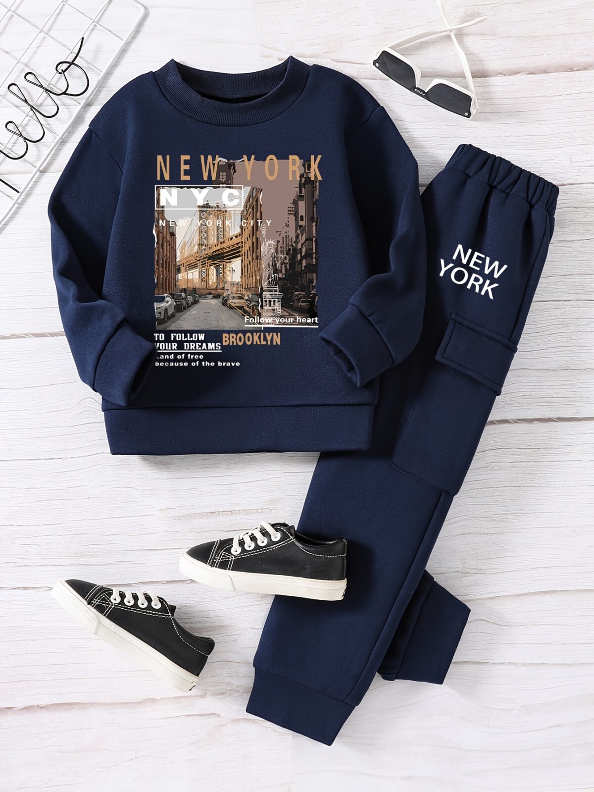 Newness Boys Springtime Style Landscape Print Sweatshirt and Pants Set A trendy two piece outfit featuring a vibrant landscape print perfect for spring and fall adventures Made from comfortable and durable 100 polyester