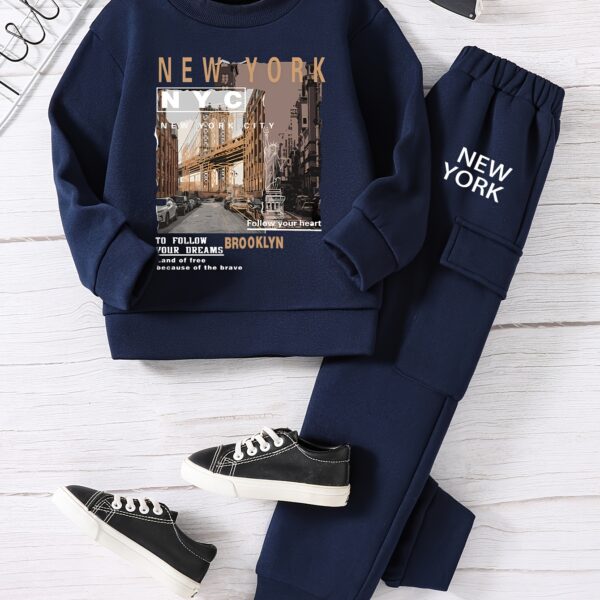 Newness Boys Springtime Style Landscape Print Sweatshirt and Pants Set A trendy two piece outfit featuring a vibrant landscape print perfect for spring and fall adventures Made from comfortable and durable 100 polyester