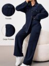 Beige Minimalist Casual Two Piece Set A stylish and comfortable beige jacket and pants set perfect for fall and winter Model showcases effortless chic