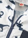 Stylish boys dinosaur print hooded zipper jacket and pants set perfect for fall and winter outdoor adventures The trendy and comfortable outfit features a fun dino print