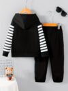 Stylish boys striped patchwork set in color block design perfect for spring and autumn Comfortable and fashionable