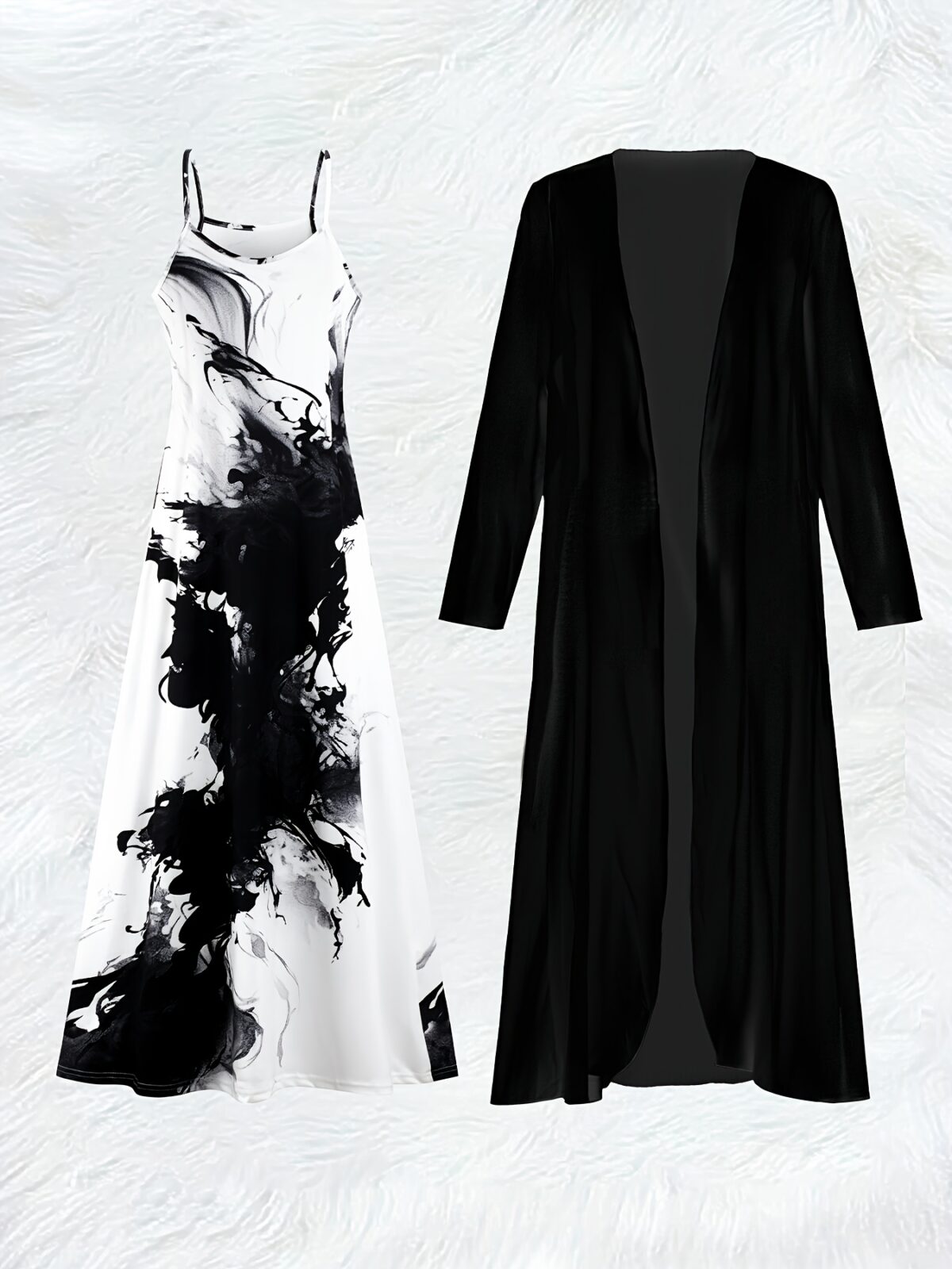 Stylish monochrome abstract print dress set perfect for spring and fall from Newness