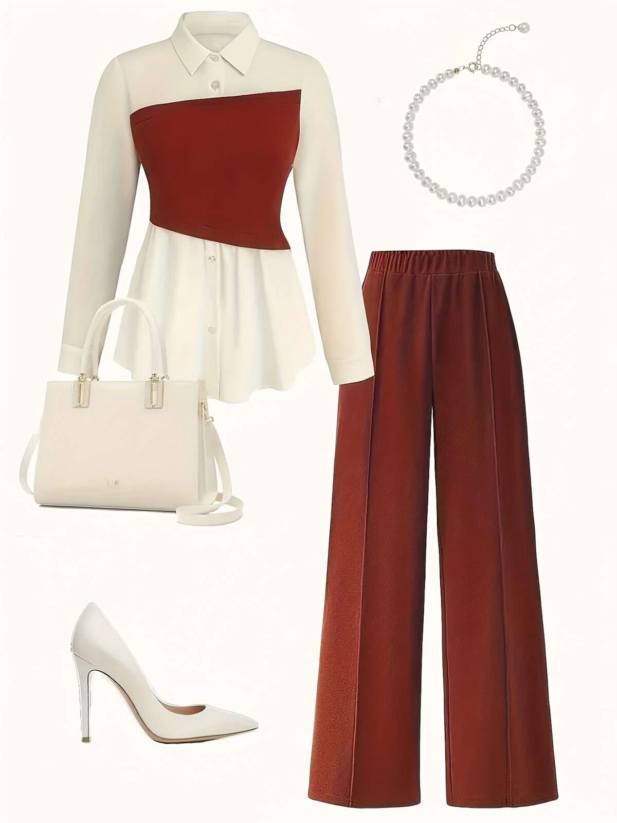 Model wearing the Newness Metropolitan Chic Two Piece Pant Set a stylish and comfortable pant set perfect for the office or everyday wear The set includes a matching top and pants in a versatile color