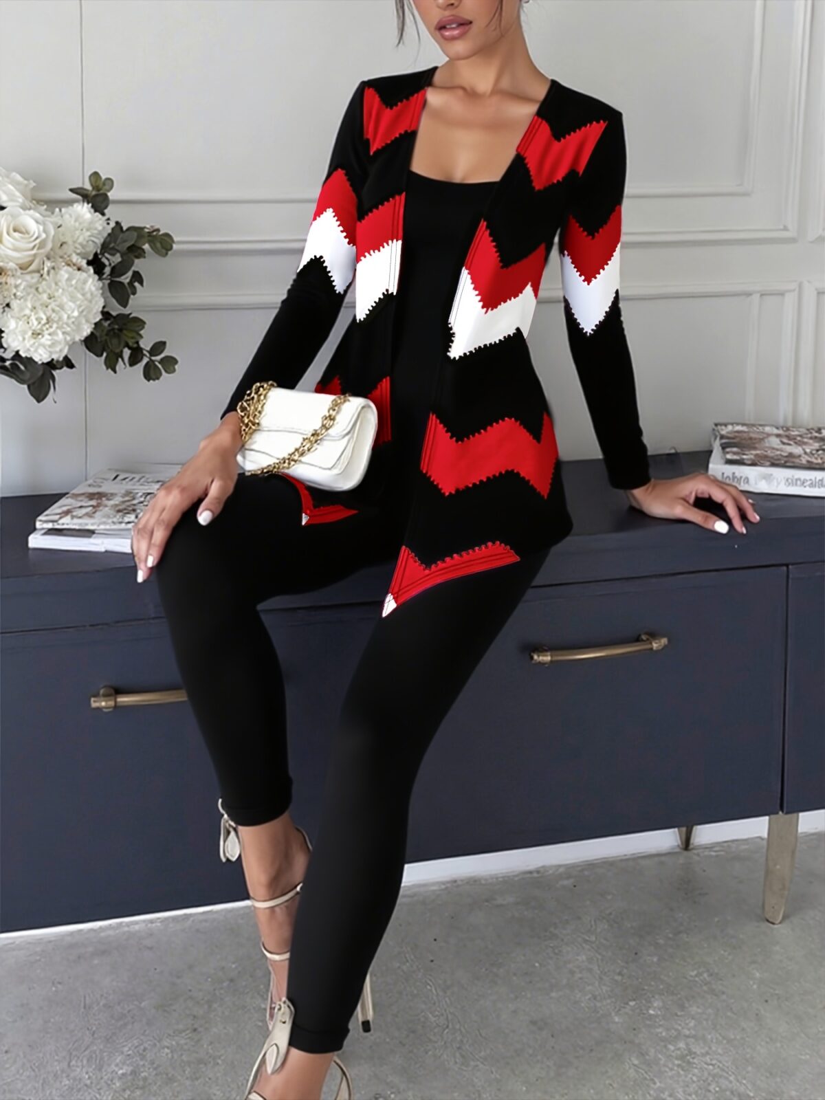 The Newness Riviera Chevron Knit Set A stylish three piece outfit in a flattering chevron knit pattern Perfect for any occasion this versatile set effortlessly blends chic style with ultimate comfort