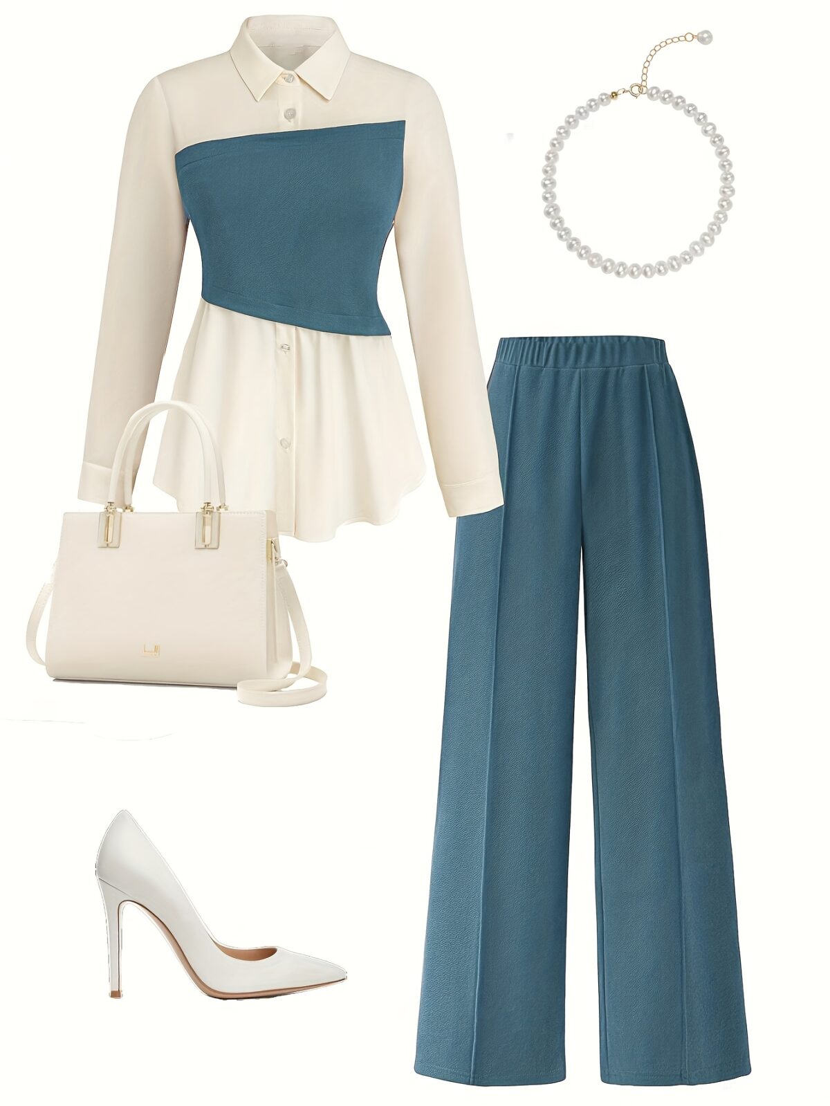 Model wearing the Newness Metropolitan Chic Two Piece Pant Set a stylish and comfortable pant set perfect for the office or everyday wear The set includes a matching top and pants in a versatile color