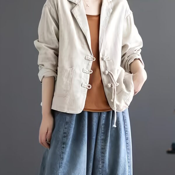 Stylish Desert Bloom womens beige blazer relaxed fit Asian inspired details perfect for office or casual wear