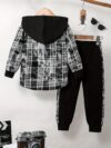 Stylish boys color block set featuring a hooded jacket and pants perfect for autumn and winter adventures Durable and comfortable